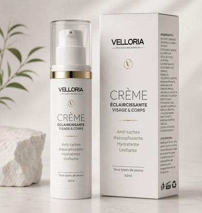 Crème Éclaircissante Visage & Corps VELLORIA avec son étui