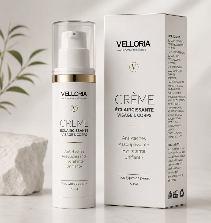 Crème Éclaircissante Visage & Corps VELLORIA avec son étui
